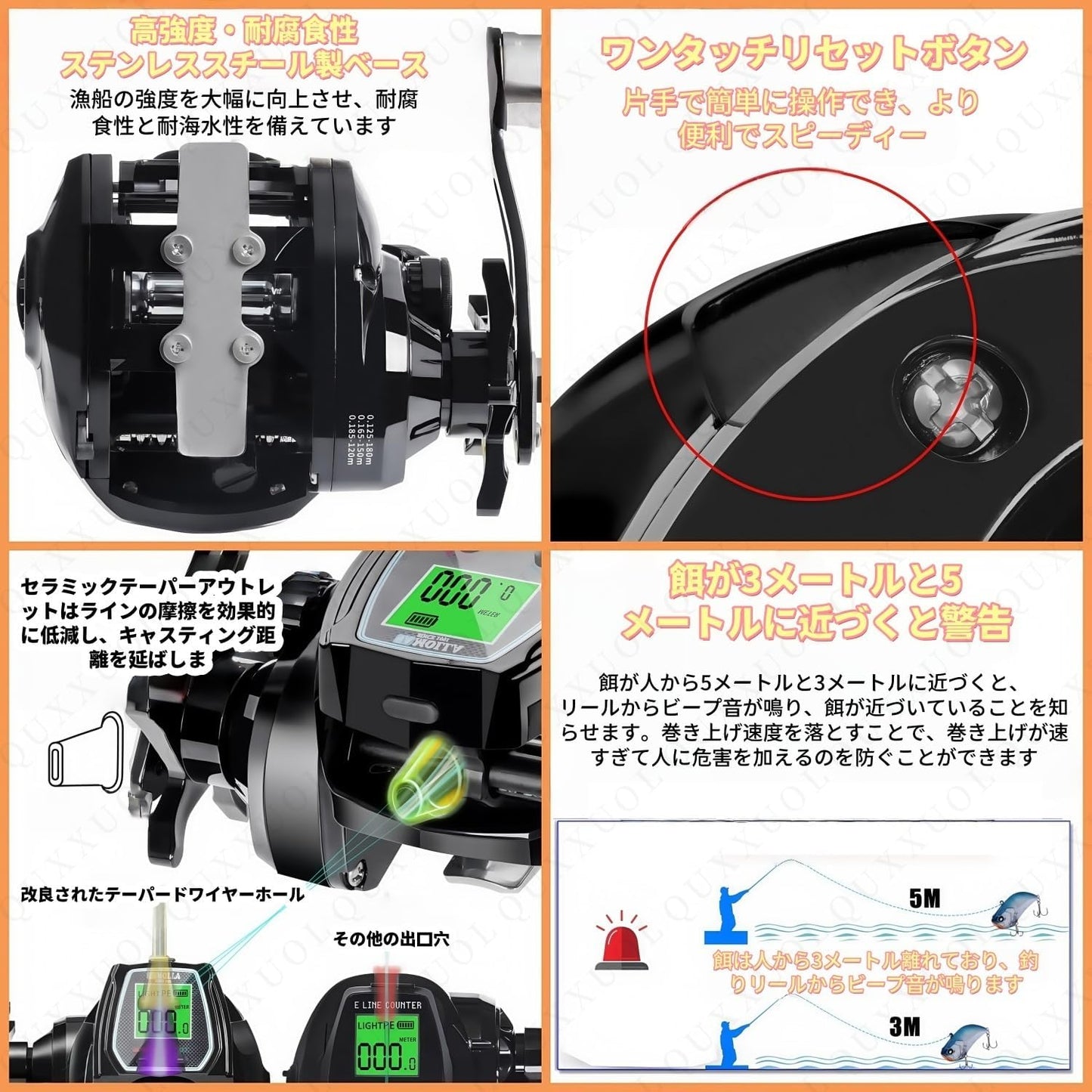 Bait Fishing Reel, 6.4:1 Gear Ratio, Digital Fishing Reel, Water Depth Position, Accurate Line Counter, 0 to 24 Speeds, Stepless Speed Adjustment, Fish Shadow Alarm System, One Button Reset