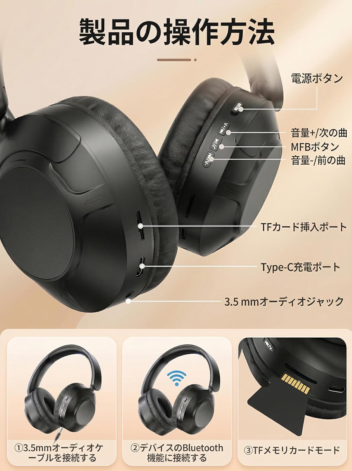 Bluetooth Headphones, 2026 New Bluetooth 5.4, Wireless Headphones, Active Noise Canceling (ANC), Up to 50 Hours Playback, Supports TF Card, Wired & Wireless, 1.6 inch (40 mm) Driver, Hi-Fi Sound