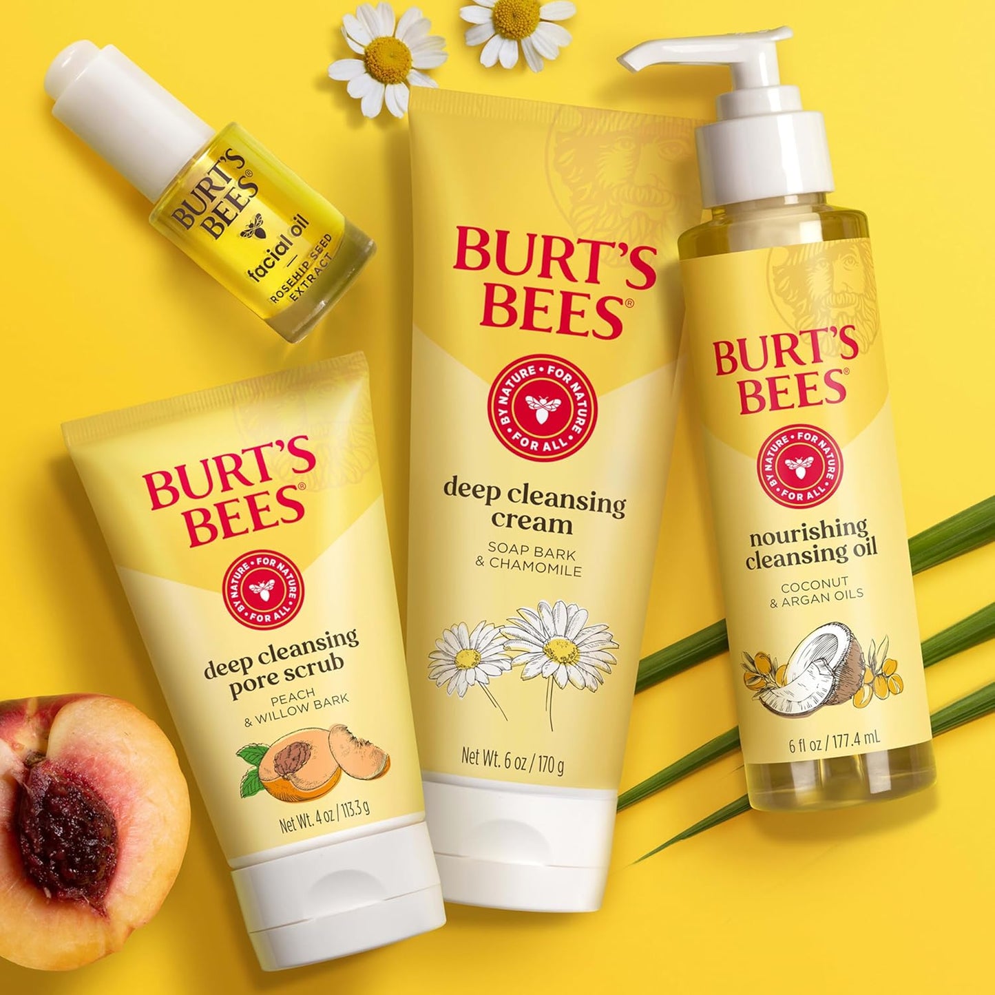 Burt's Bees Lavado facial, crema limpiadora facial profunda, limpiador natural con manzanilla, 6 onzas (paquete de 3) (el embalaje puede variar)