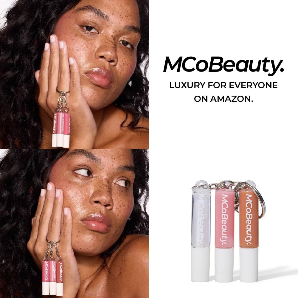MCoBeauty - Juego de 3 mini brillos para labios | 3 High Shine Shades Clip Onto Your Keys, Hydrating Non Sticky Formula, Smooth Doe Foot Glide For Easy Touch Ups