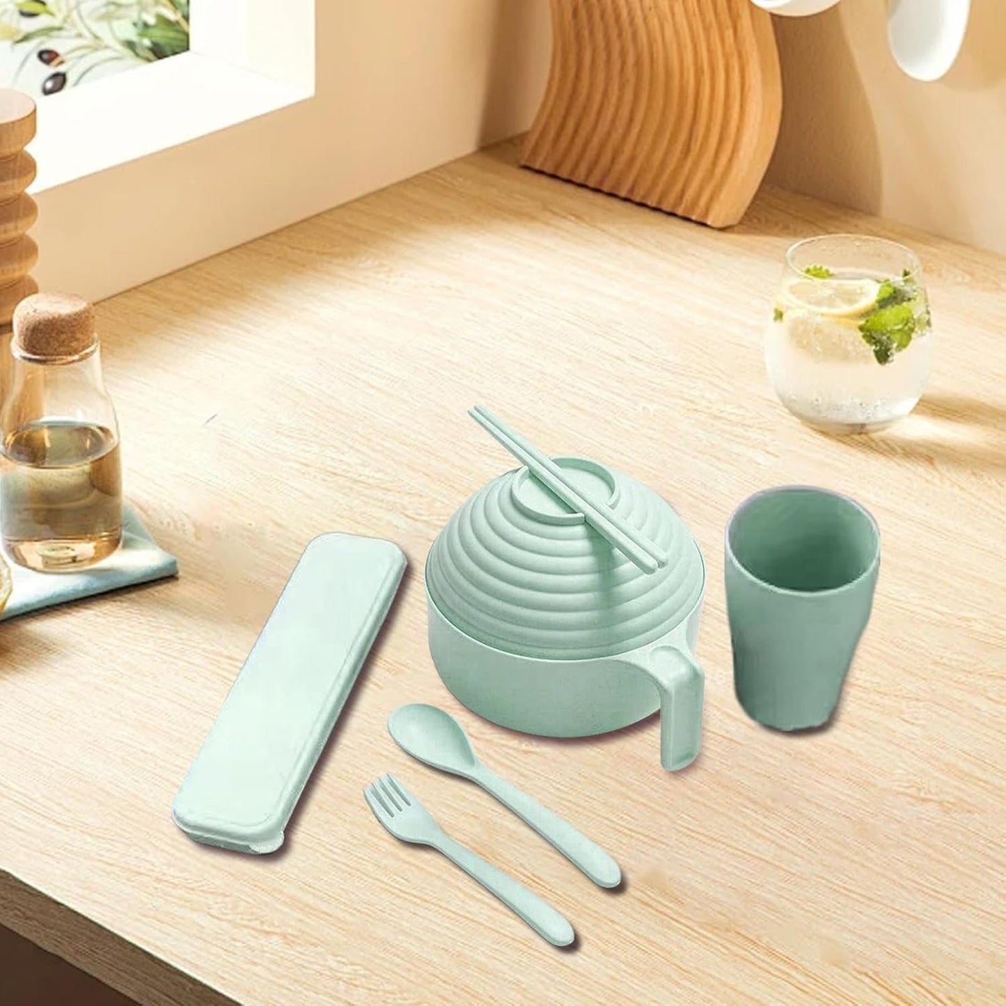 Ramen Bowl Set, Ramen Bowl Cooker Set, Ramen Bowl Set Microwave Instant Ramen Ramen Bowl, Ramen Noodle Microwave Bowl Set with Chopsticks Spoon for Ramen, Pho, Udon, Soba, Noodles
