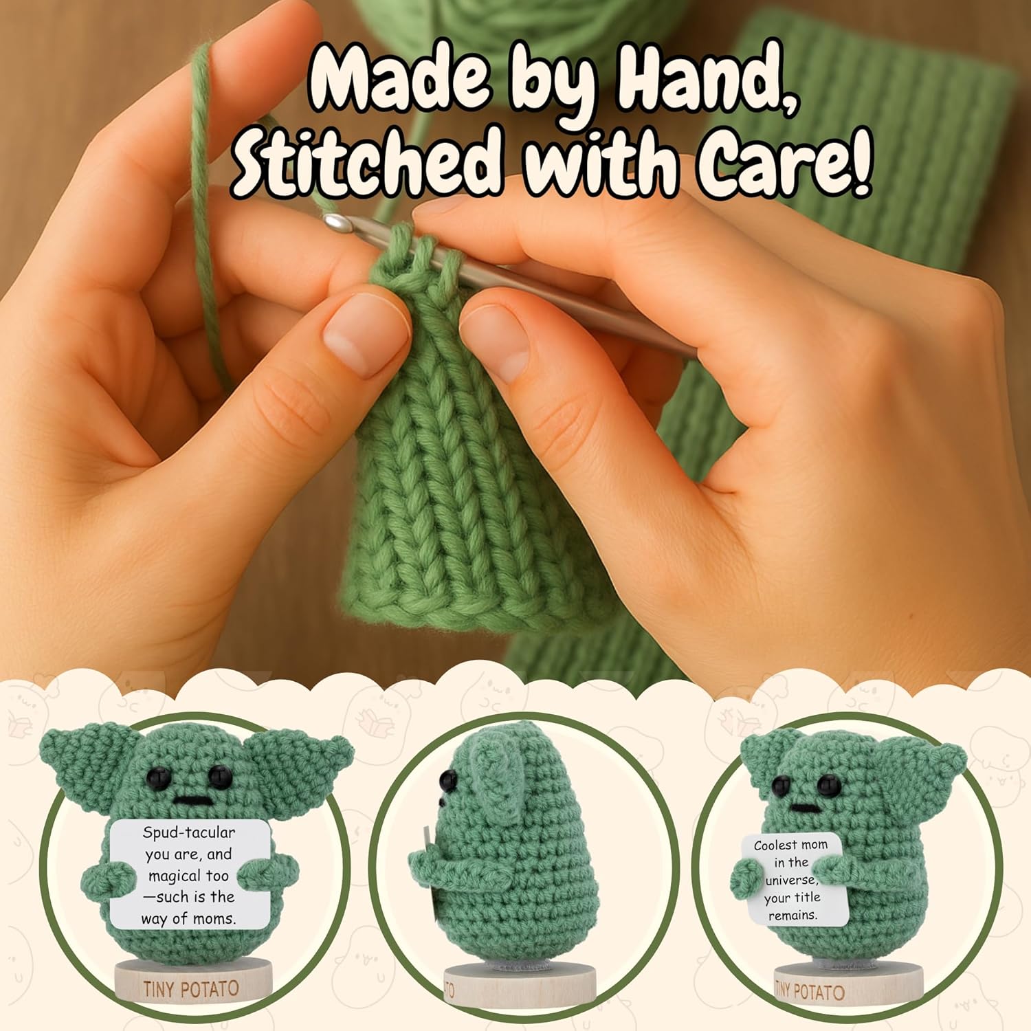 Regalo para mamá - Crochet positivo de Baby Yoda con 30 divertidas tarjetas de apreciación para madres - Regalo de cumpleaños de Star Wars para mamá de hija, hijo, niños - El mejor regalo de broma