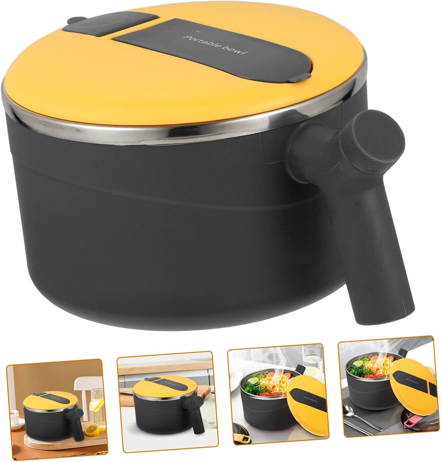NUOLUX Stainless Steel Instant Noodle Bowl Korean Ramen Pot Udon Bowl Large Bowl for Instant Ramen Noodle Noodle Mug Korean Soup Bowl Cereal Bowl with Handle Insulation Bowl Silica Gel Grey