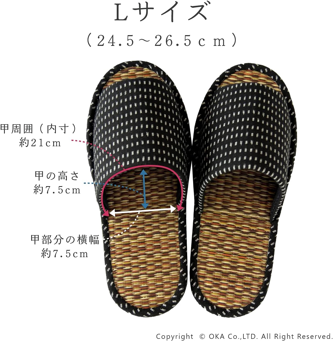 OKA Kurume Woven Tatami Slippers, Made in Japan, Size L, Gray