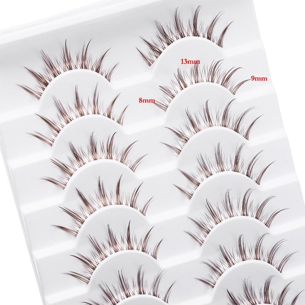 10 Pairs Brown Eyelashes Clear Band Brown Cartoon Eyelashes Japanese Anime Cosplay Brown Eyelashes Asian False Eyelashes Looks Natural Like Individual Cluster