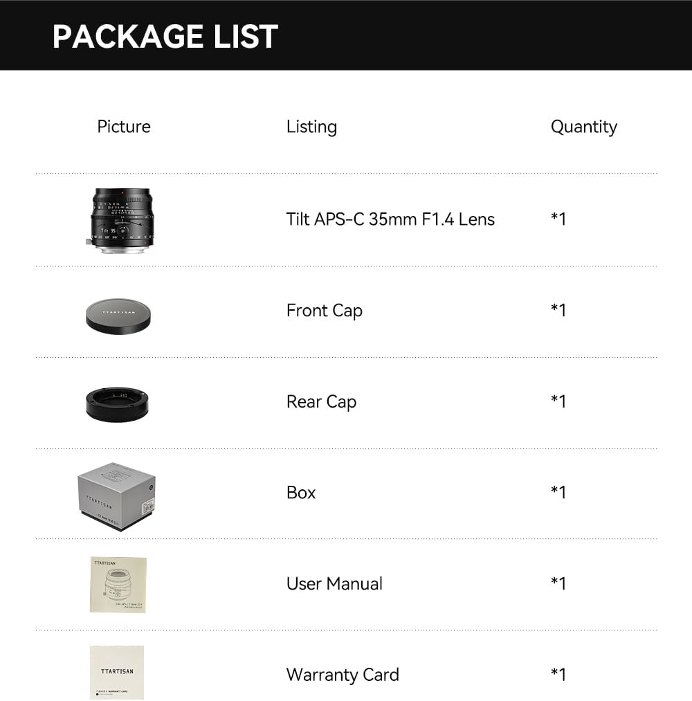 TTArtisan Tilt 35mm F1.4 RF Mount Tilt Lens Canon RF Compatible APS-C MF Lens Monofocal Tilt Large Diameter Replacement Lens Manual Focus Black Branded Optics