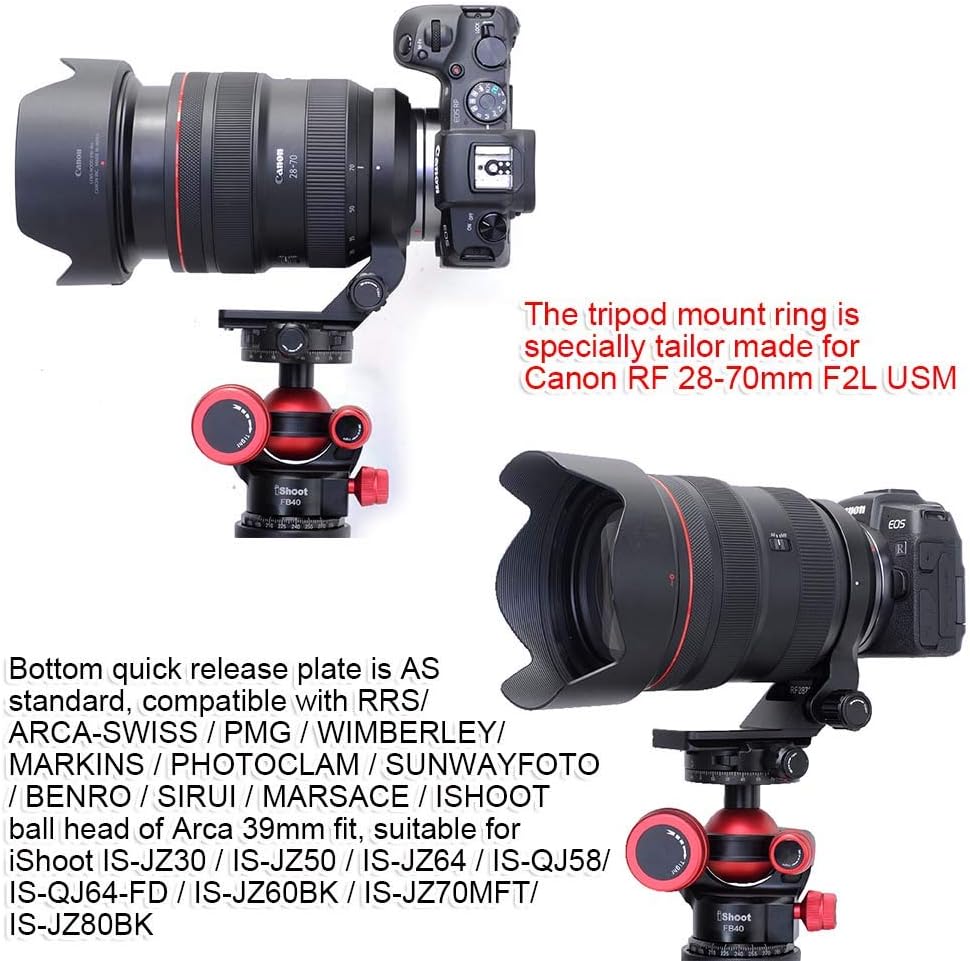 iShoot 74.5mm Metal Camera Ring Tripod Mount Ring, Lens Support Collar, Lens Bracket Collar, Tripod Socket for Canon RF 28-70mm f/2L USM, Bottom Quick Release Plate with 1/4 3/8 Screw Hole, Fits