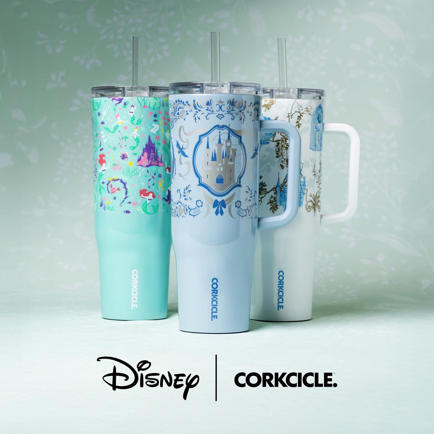 Corkcicle Cruiser Vaso Térmico Aislado con Asa y Pajita - Mantiene las Bebidas Frías 20 Horas - Triple Aislamiento - Regalo de Bebidas de Verano - Mantiene las Bebidas Heladas - 40 oz - Princesa