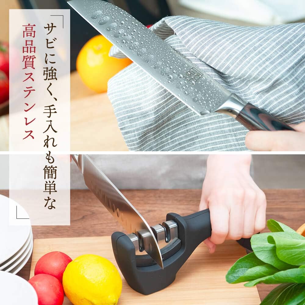 Santoku Knife, 7.1 inches (180 mm), Stainless Steel, Dishwasher Safe, Gift, Double-edged, Multi-purpose, Wood Handle, Kitchen Tool, Blade Length, Living Alone