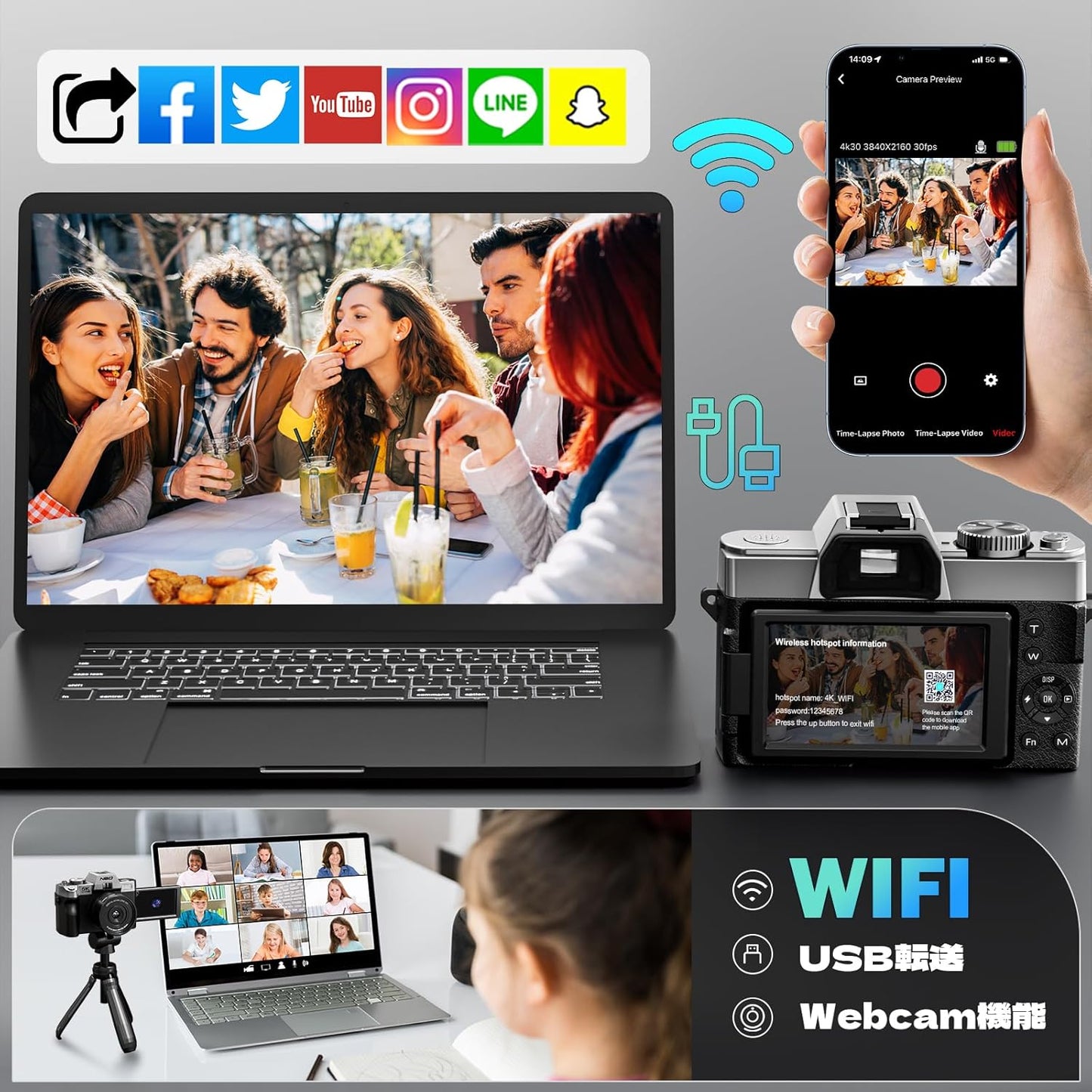 NBD 5K 48 Megapixel Digital Camera (2025 Model, New Color), 16x Zoom SLR Camera, 180° Flip Screen, Auto Focus, Image Stabilization, Wi-Fi and App Control, Macro + Wide Angle Lens & Webcam Functions