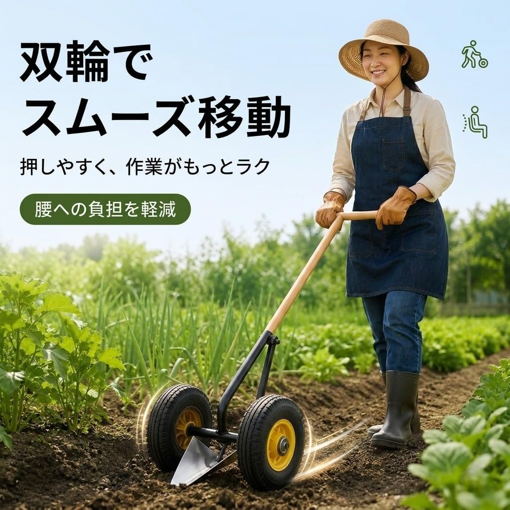 三角ホー 雑草抜き 家庭菜園 双輪手押し型鍬 マンガン鋼製ヘッド交換 畑作り土ほぐし 開溝培地対応 立ったまま使える根元処理 屋外農機具 温室まわり向け 3WAYガーデンツール 木柄別途用意(三角鍬タイプ)