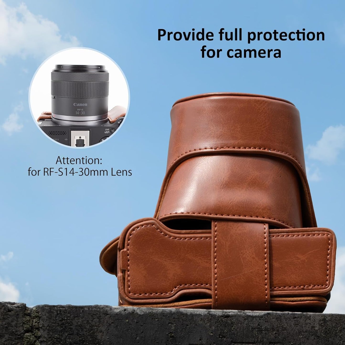 MUZIRI KINOKOO Case for Canon EOS R50 V Camera PU Leather Protective Cover for EOS R50 V/R50V Digital Camera with RF-S14-30mm Lens Detachable Carrying Case with Adjustable Shoulder Strap, Braun