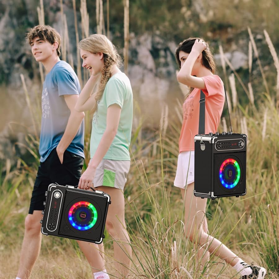 JYX Speaker Set Amplifier, 3 Wireless Microphones, Bluetooth 5.0 Compatible, High and Low Sound Enhancement Function, Rechargeable, Portable, Suitable for Home Parties, Karaoke, Street Speeches