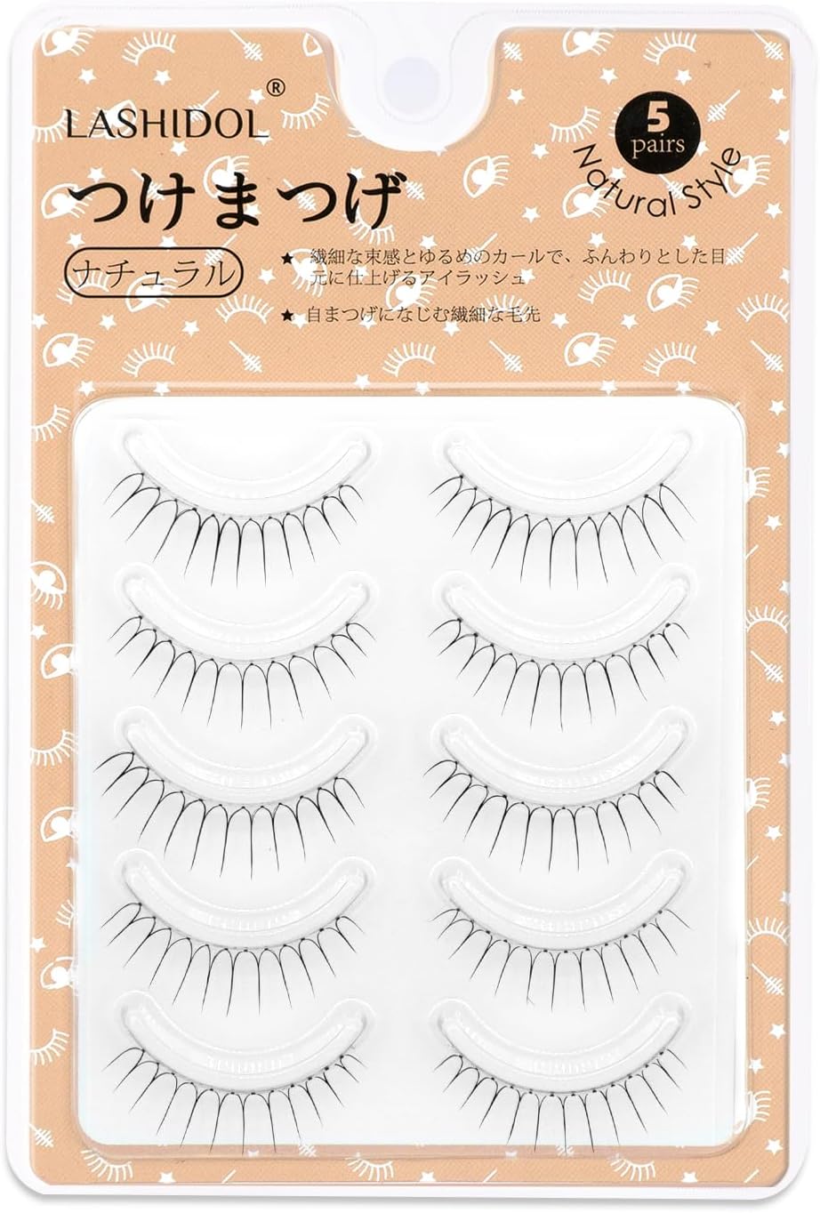 LASHIDOL False Eyelashes, Bunching Eyelashes, Natural, Popular, Idol Eyelashes, Handmade False Eyelashes, Korea, 5 Pairs (Idol 02)