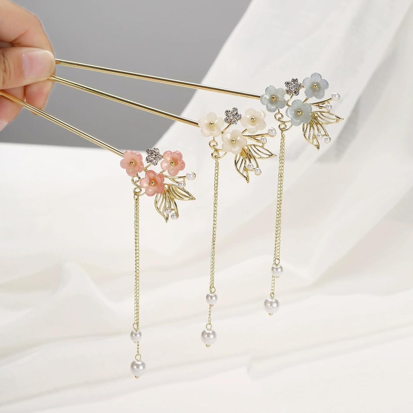 EZ PEACH Cherry Blossom Flower Pearl Hairpin Hair Clip Bangs Hair Closure Kimono Kimono Hair Accessory (Flower 03)