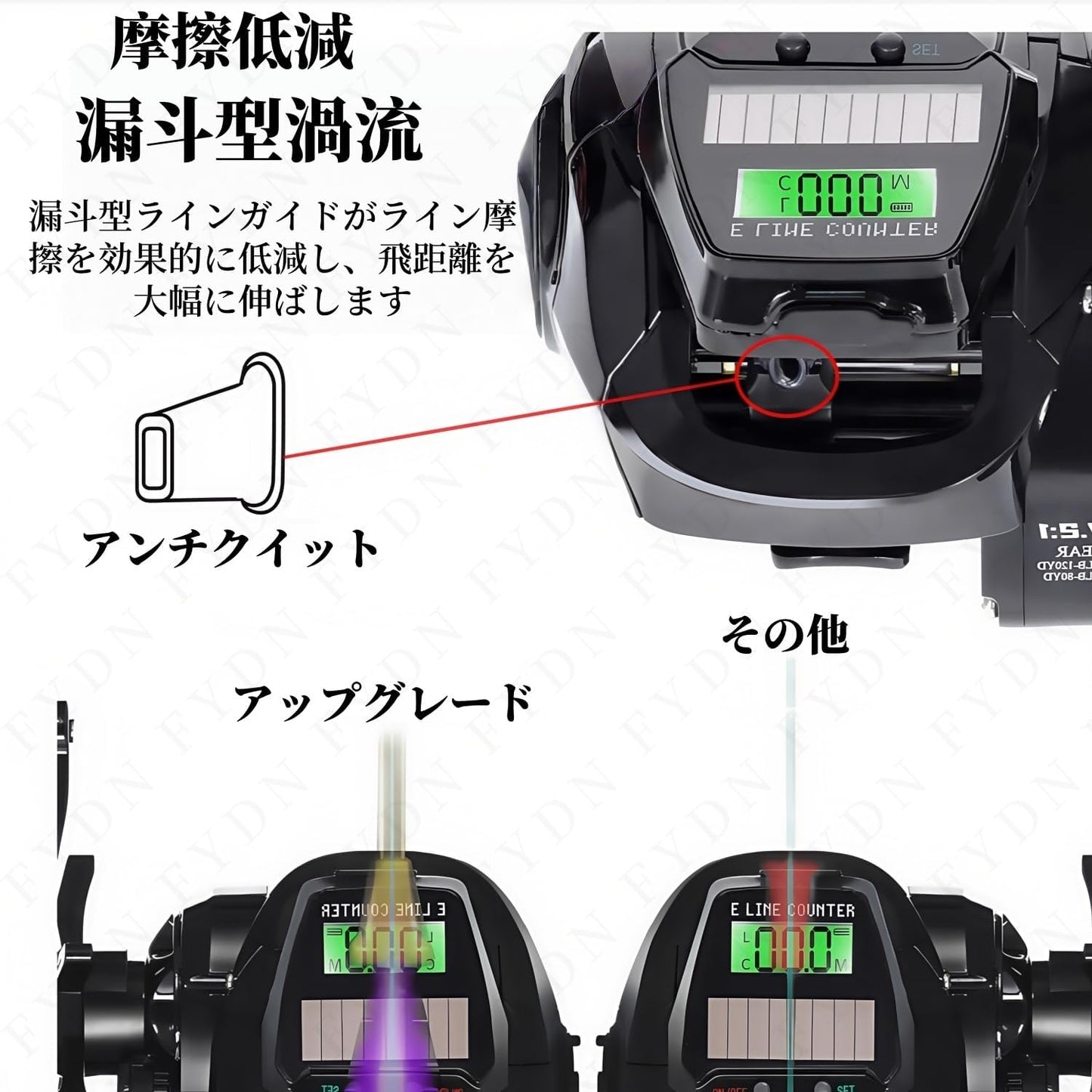 FYDN7.2:1 Gear Ratio Digital Fishing Reel Bait Fishing Reel Handle Solar Digital Display Hook with Bite Alarm Function Line Counter USB Charging Left/Right Winding Options Suitable for Freshwater Sea