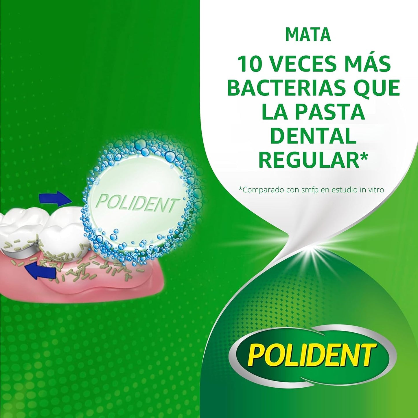 Polident Blanqueamiento nocturno antibacteriano, limpiador para aparatos dentales en tabletas, 60 unidades