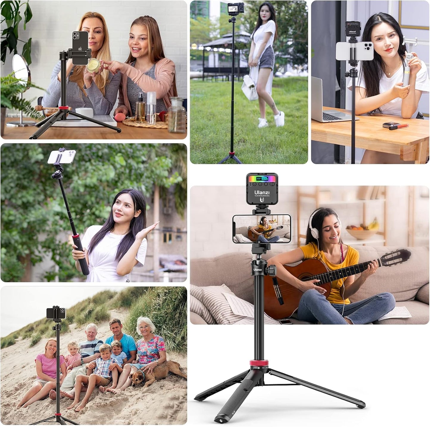 Ulanzi MT-44 Tripod, Smartphone Tripod, Camera Tripod, 57.9 inches (147 cm), Camcorder, Selfie Stick, 2 in 1 Smartphone Clip Design, 12.6 - 57.9 inches (32 - 147 cm), 6 Levels, Telescopic Ball Head,