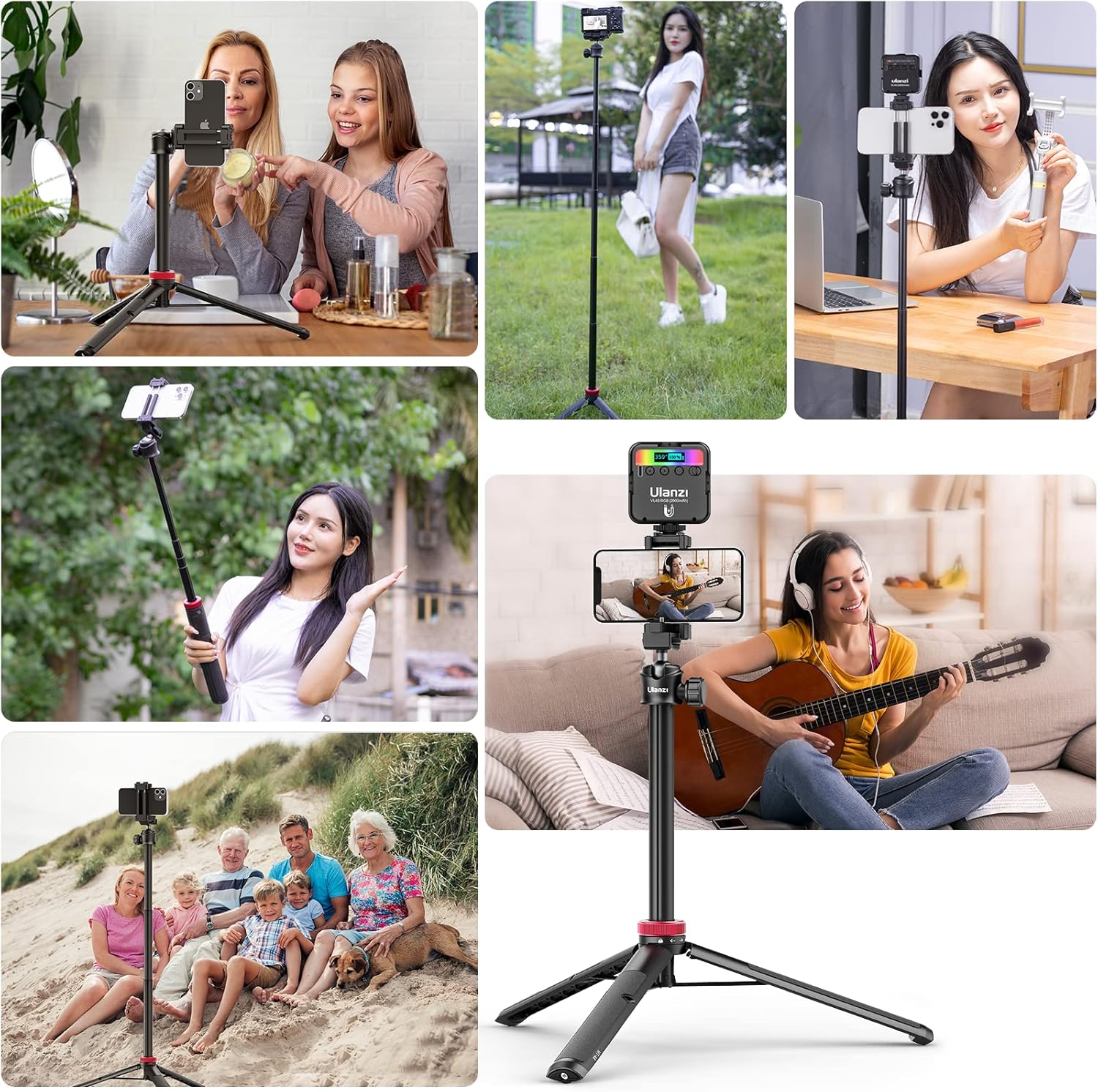 Ulanzi MT-44 Tripod, Smartphone Tripod, Camera Tripod, 57.9 inches (147 cm), Camcorder, Selfie Stick, 2 in 1 Smartphone Clip Design, 12.6 - 57.9 inches (32 - 147 cm), 6 Levels, Telescopic Ball Head,