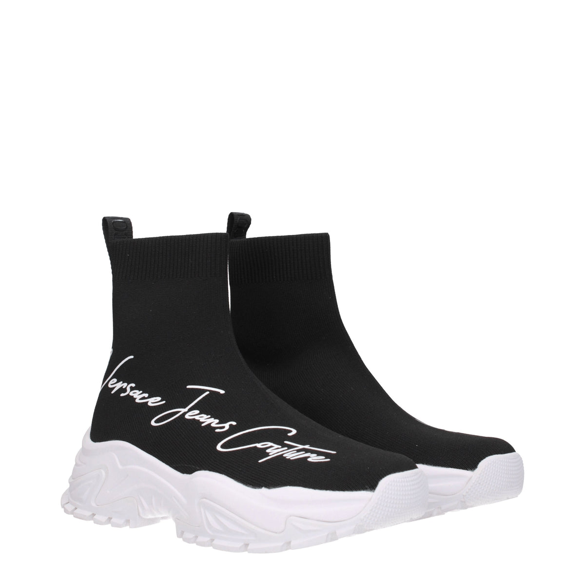 Versace ヴェルサーチジーンズスニーカークチュールウーマンファブリックブラック/ホワイト - Image 8