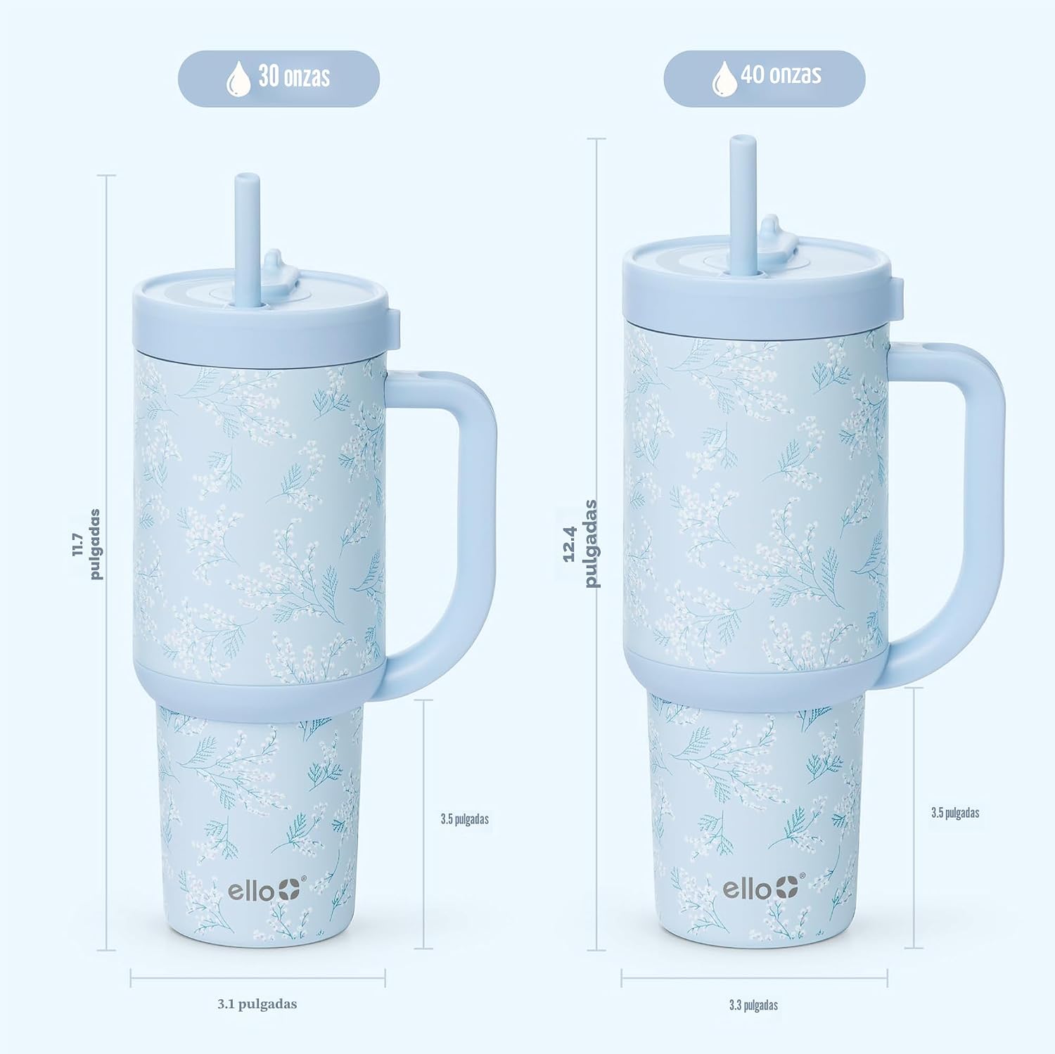 Ello Oasis - Vaso de 30 onzas con asa y pajita retráctil | Taza reutilizable de acero inoxidable aislada 100% a prueba de fugas, regalos para adolescentes, mujeres y hombres | Mantiene el frío durante