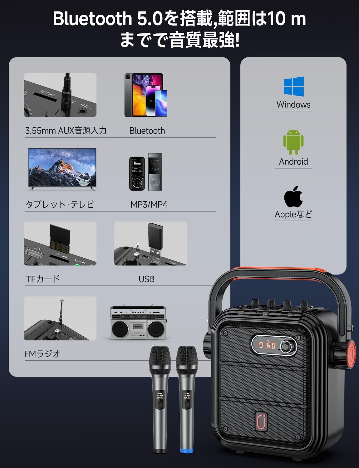 JYX Wireless Microphone Speaker Set Amplifier Bluetooth 5.0 Compatible with Enhanced Bass Function Rechargeable Portable Suitable for Home Parties, Karaoke, Street Speeches, Conferences, School Events