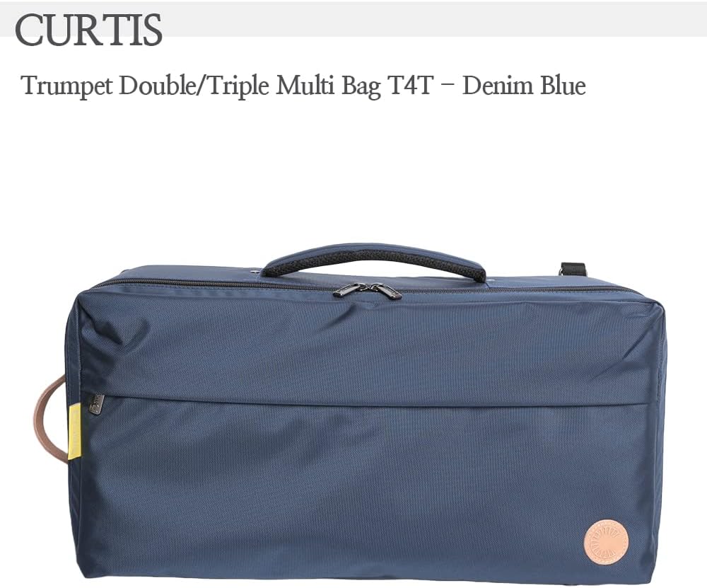 CURTIS Trumpet Double / Triple Semi-Hard Case, Flugel, Lightweight, Compact, Shoulder Backpack, Horizontal Holding Vertical Mute, Accessory Box (Denim Blue Blue)