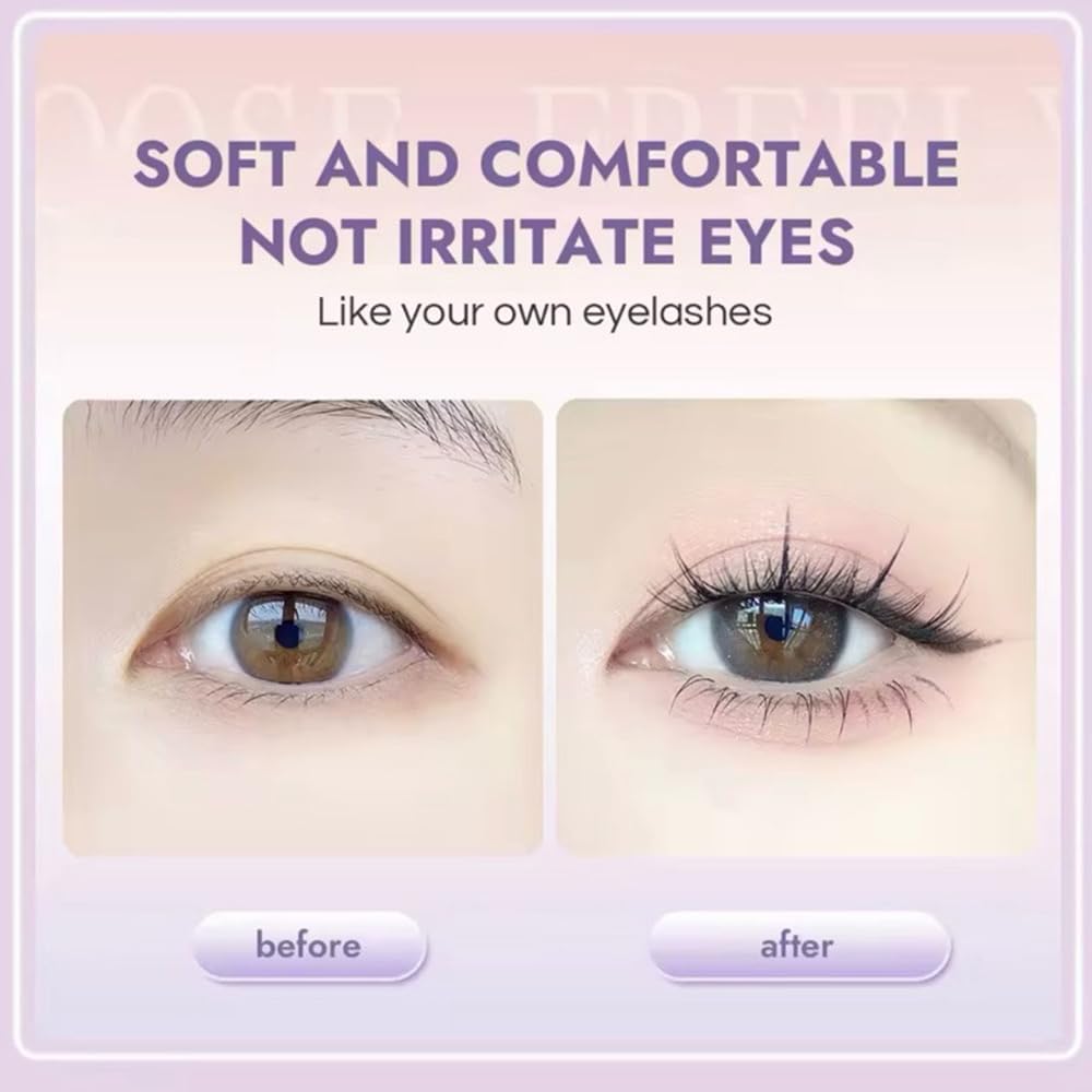 3D Eyelash Cluster Set No Glue Self Adhesive Lashes Korean Makeup Natural Look Individual Eyelashes New Cartoon Eyelashes Big Eyes Long Lasting Best for Beginners (Style 1)