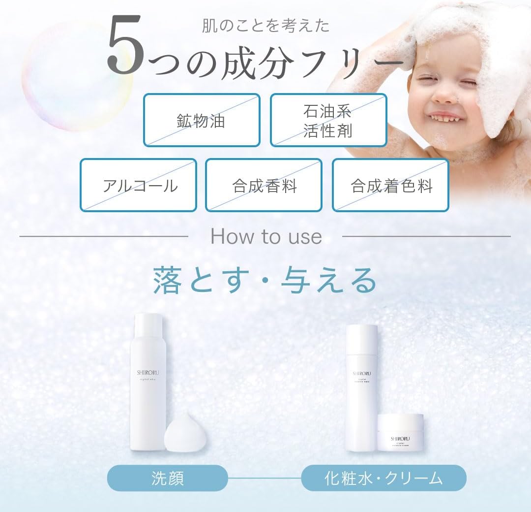 SHIRORU Crystal Whip Face Cleanser No.1 in Japan Sales "Evaluation of Pore Stain and Exfoliating Efficacy" (Carbonated Foam Cleansing/Carbonated Facial Cleansing/Carbonated Foam/Dense Foam) 4.2 oz