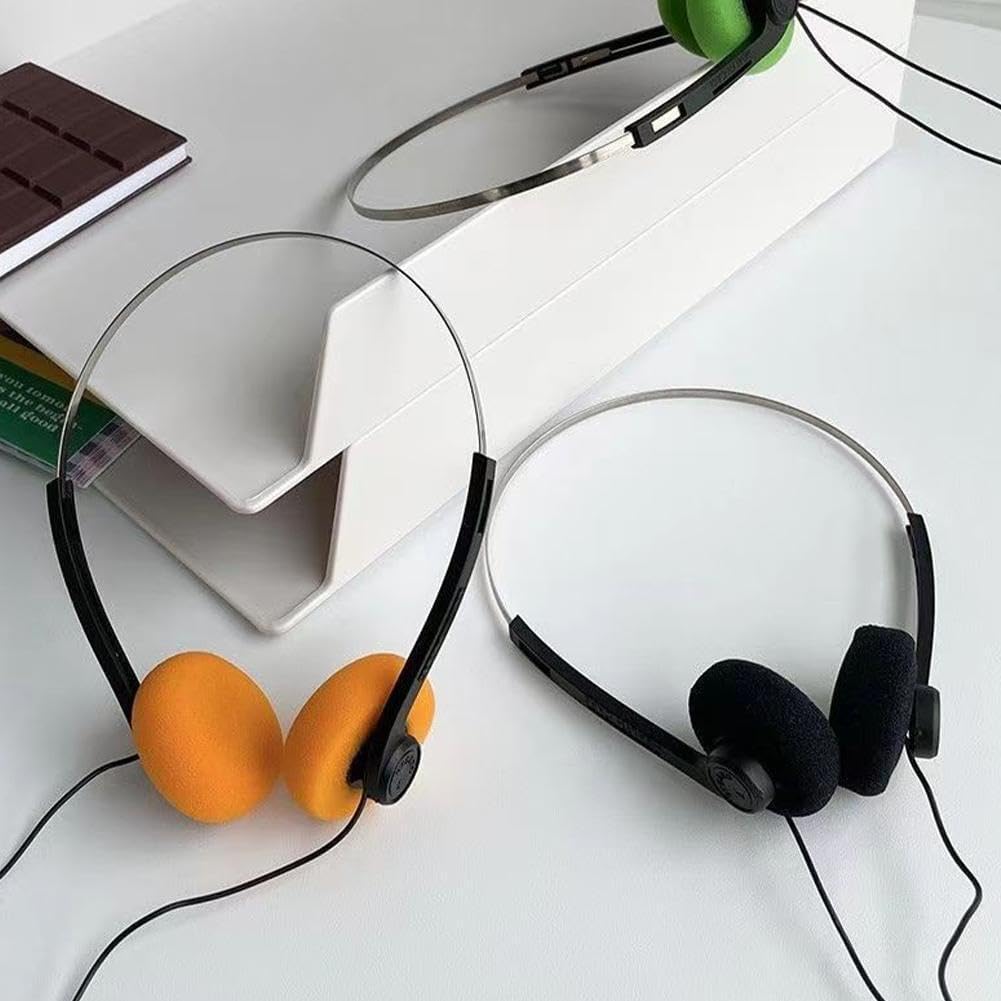 Binaural Headset Headphones Wired Earbuds 3.5mm Round Headphones Retro Over Ear Headphones Small Lightweight Earphones Retro Vintage Design Headphone Headset