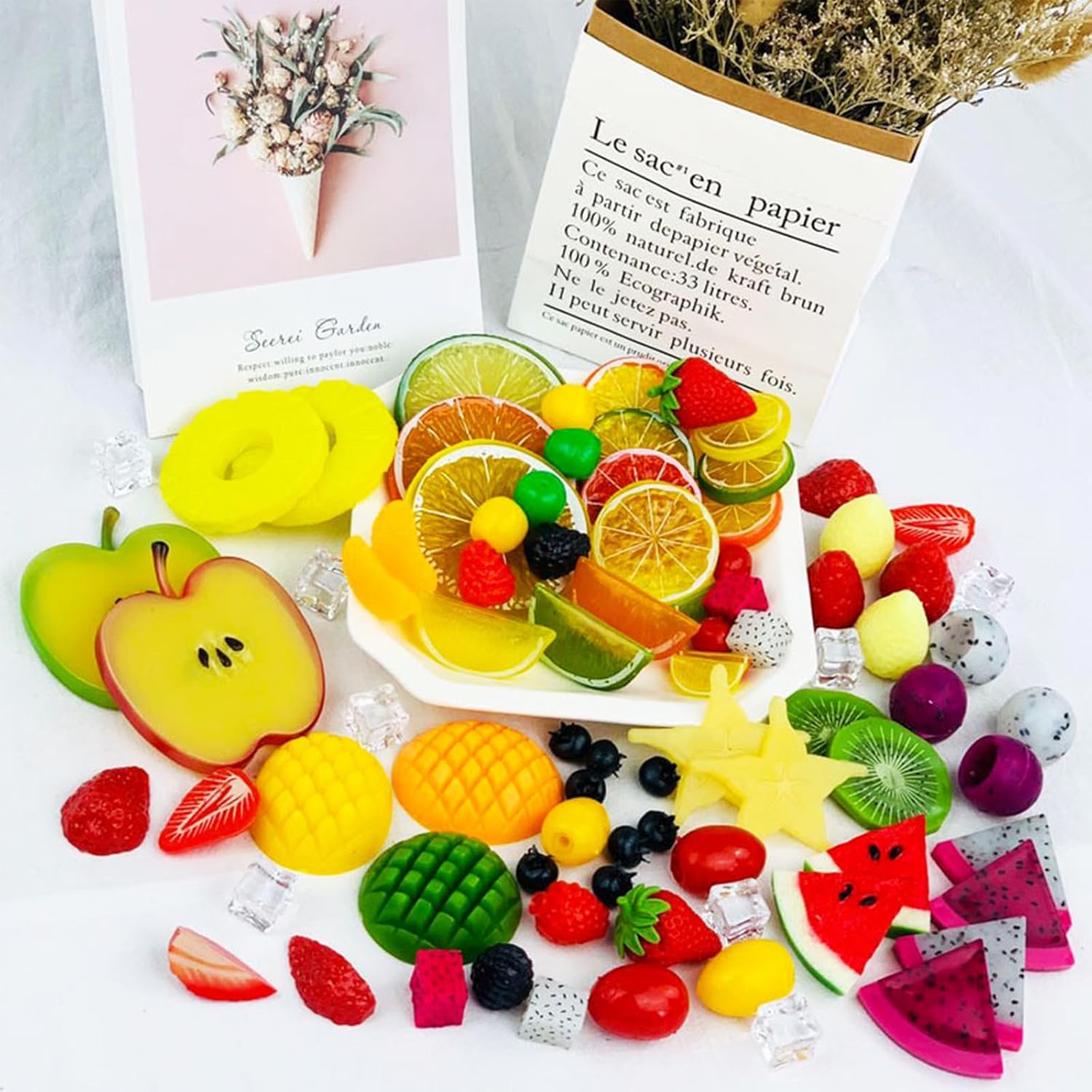 Set of 5 Food Samples Fake Fruit Block Fruit Model Slicing Ring Cut Fruit Display Mandarin Orange Large