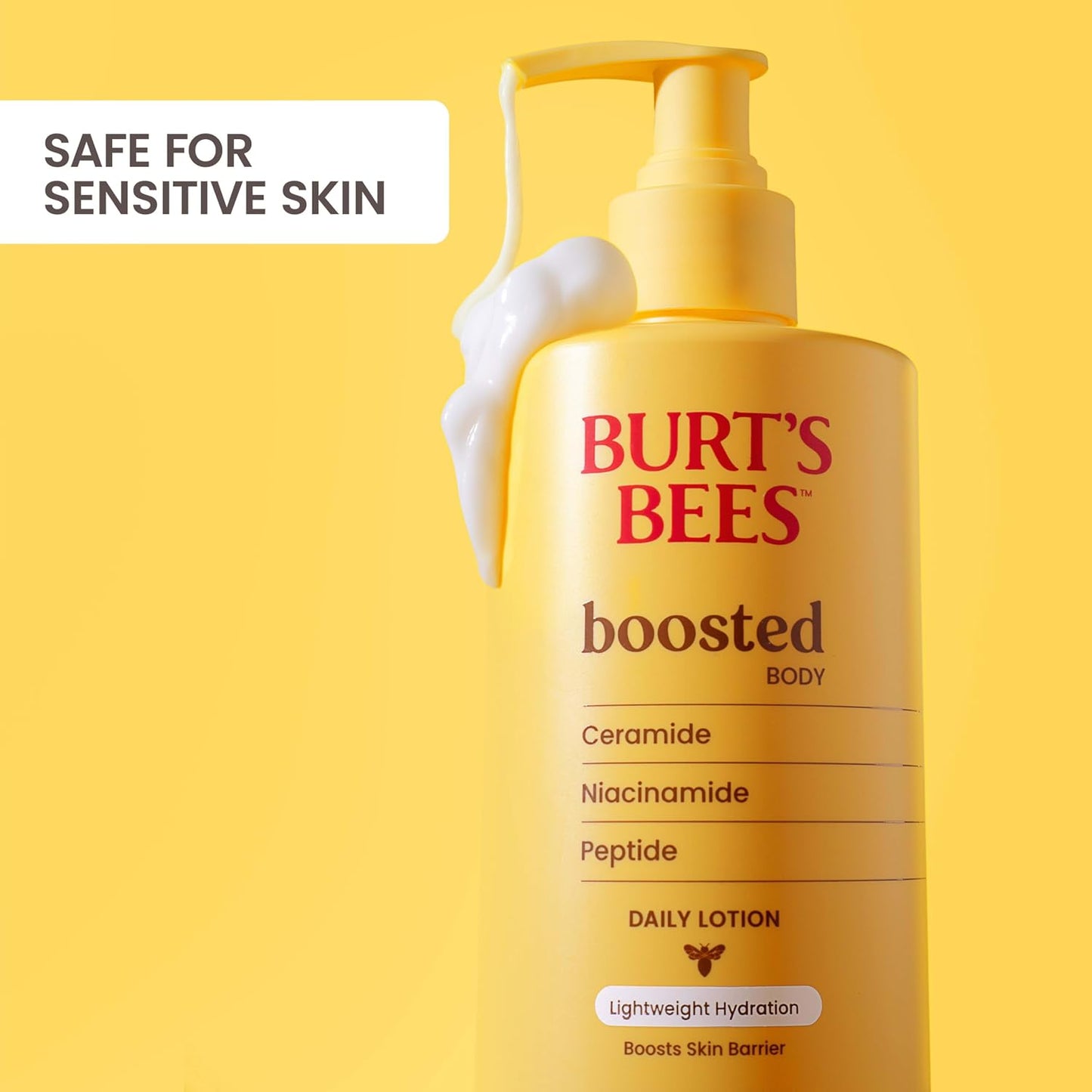 Burt's Bees Loción corporal potenciada, con un complejo de ceramida, niacinamida y péptidos, loción diaria ligera que ayuda a aumentar la barrera cutánea, aroma tropical, botella de 13 onzas