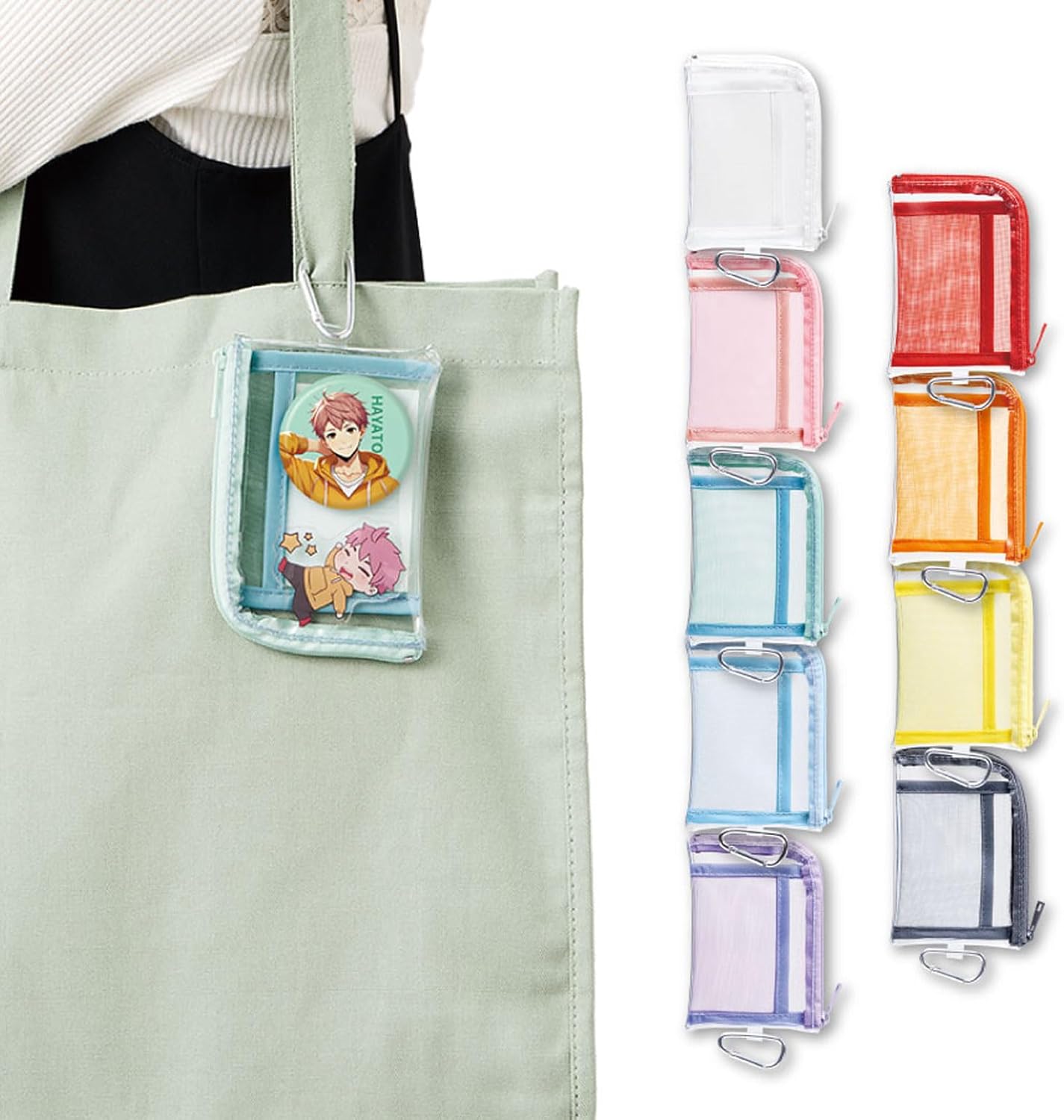 Clear Mini Pouch with Carabiner | Pressurikatsu Goods, Trading Card, Aksta, Can Badge Storage, Push Color, Mesh Pocket, Idol, Anime, Ota-Katsu, Showing Pouch,, purple, Simple