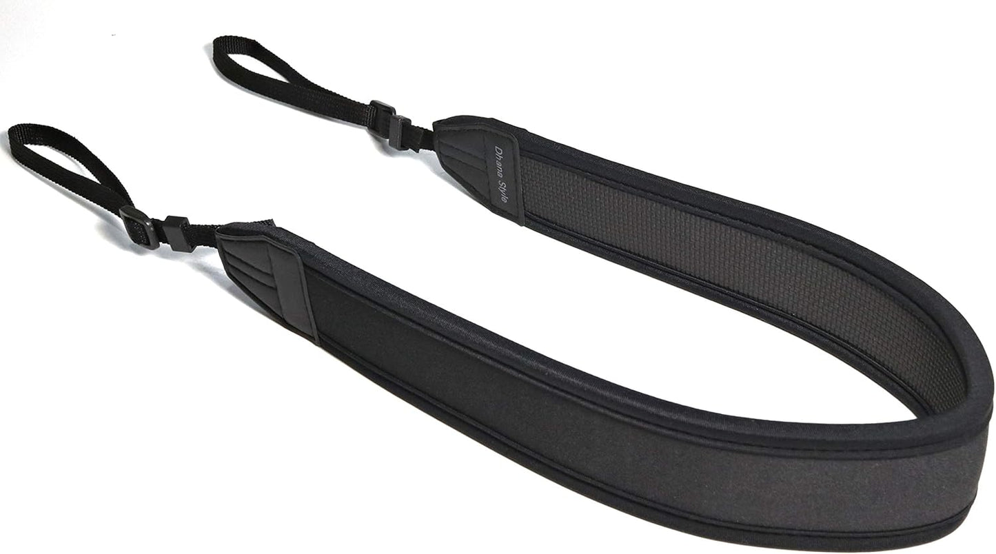 カメラ ネック ストラップ 一眼レフ ・ ミラーレス・ コンパクト カメラ用 クッション性 ネオプレーン 素材 で肩への負担を軽減 シンプル ブラック