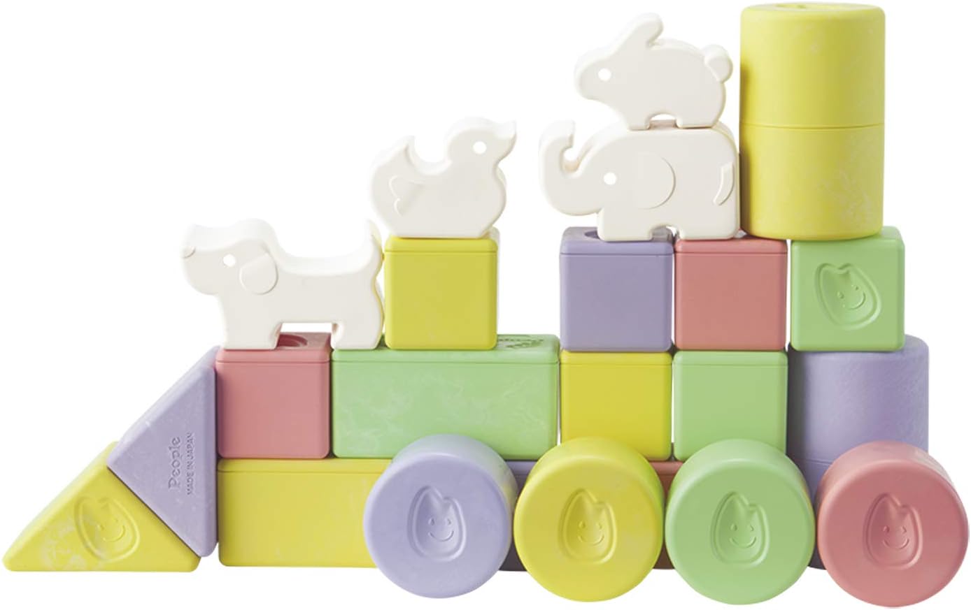 People KM-029 Mochi Animal Block Set, Assorted Colors, Completely Japanese-Made