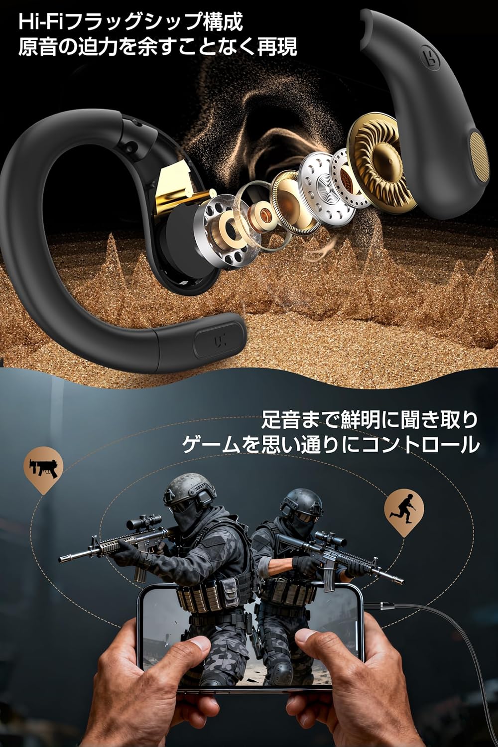 【Latest Improved 2.0】Wired Earphones, 0.14 inch (3.5 mm) Jack, Ear Hook, Open Ear, Wired with Mic, No Blockage, Hands Free, Calling, Noise Canceling Mic, Improved from Bone Conduction Earphones, Open