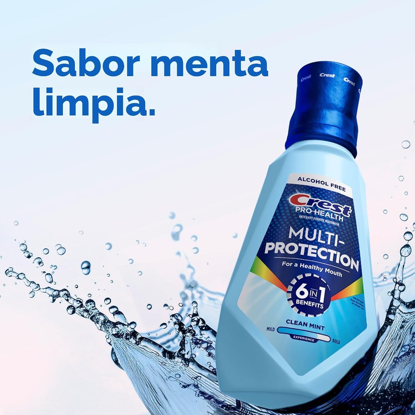 Crest Enjuague bucal Pro Health Multi-Protection, 1L, paquete de 2, beneficios 6 en 1, sin alcohol, reparación de esmalte, ambientador de aliento, anti caries, enjuague bucal con flúor, tratamiento para el mal aliento para adultos, contiene CPC