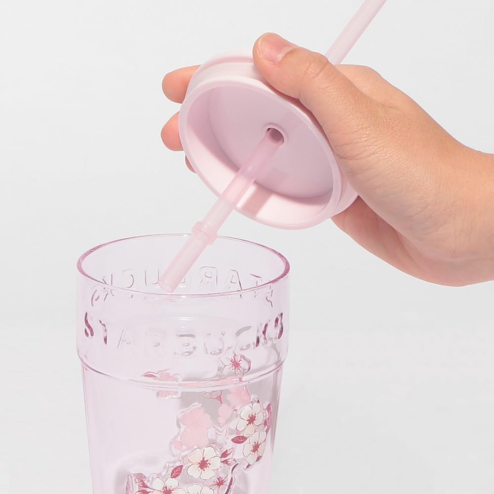 Starbucks SAKURA 2026 Vaso de cristal, rosa, 16.0 fl oz, con pajita