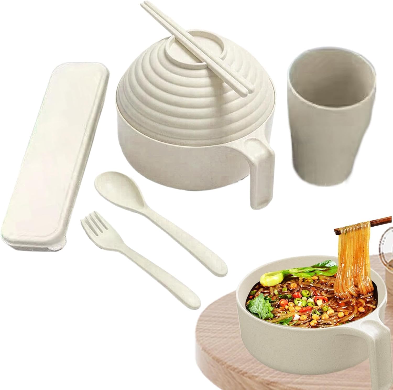 Ramen Bowl Cooker Set, Ramen Bowl Set | Ramen Bowl Set Microwave Instant Ramen Bowl | Ramen Noodle Microwave Bowl Set with Chopsticks Spoon for Ramen, Four, Udon, Soba, Noodles
