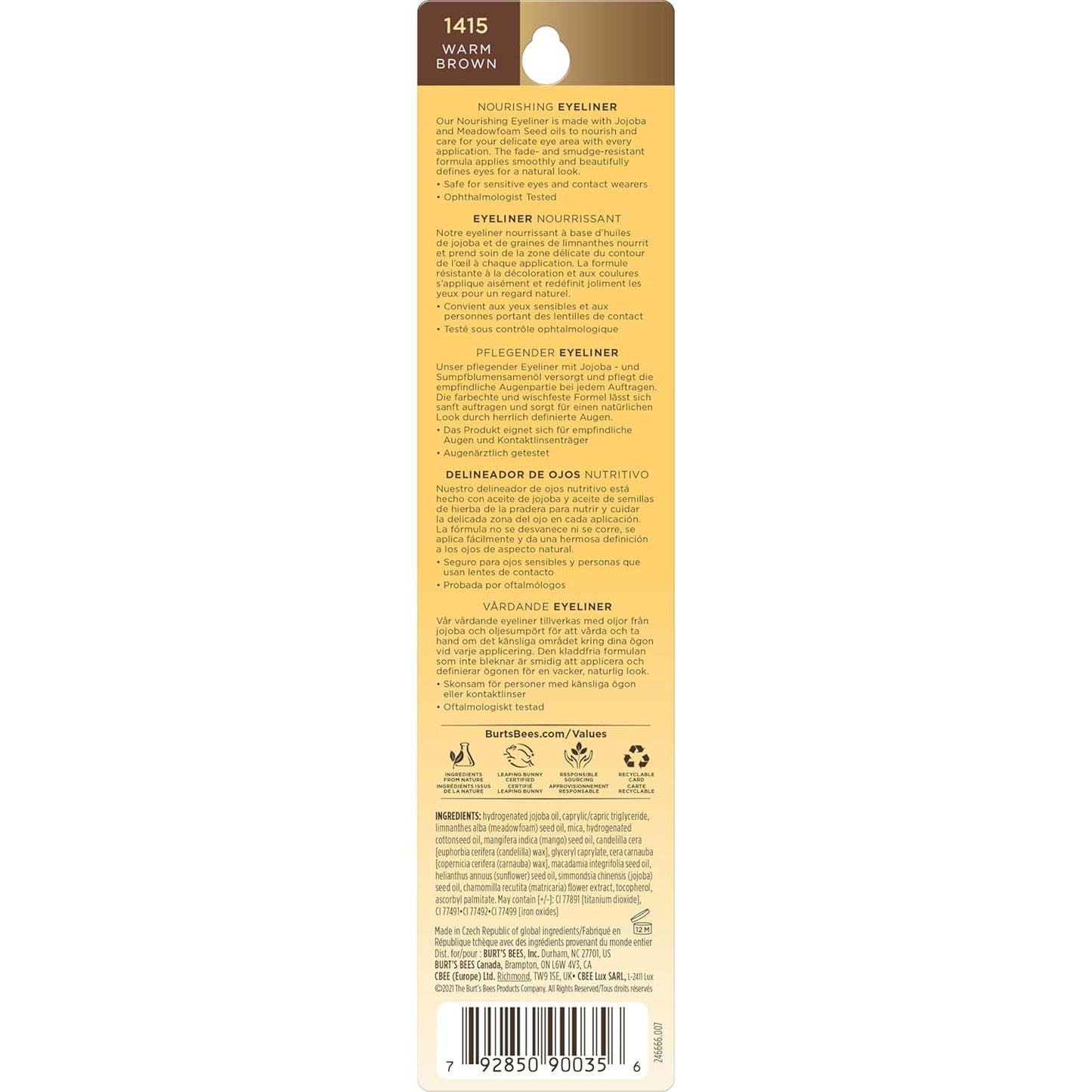 Burt's Bees Delineador de ojos nutritivo, marrón cálido, 0.04 onzas