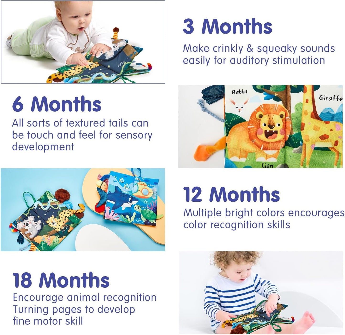 Hahaland Baby Cloth Book 0-3-6 Months Baby Stroller Toy 8-9 Months Set of 2 Soft Crinkling Sound Best Gift for Newborn Baby Boys Girls
