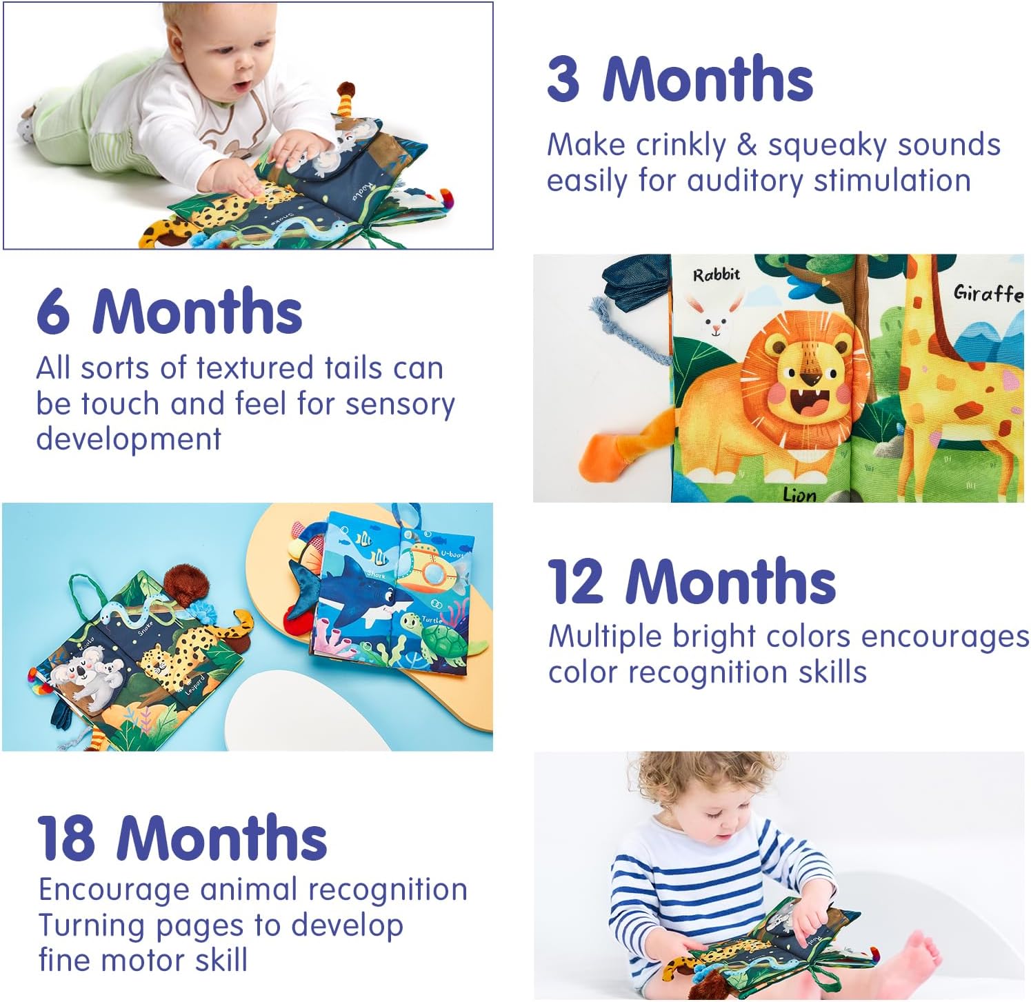 Hahaland Baby Cloth Book 0-3-6 Months Baby Stroller Toy 8-9 Months Set of 2 Soft Crinkling Sound Best Gift for Newborn Baby Boys Girls