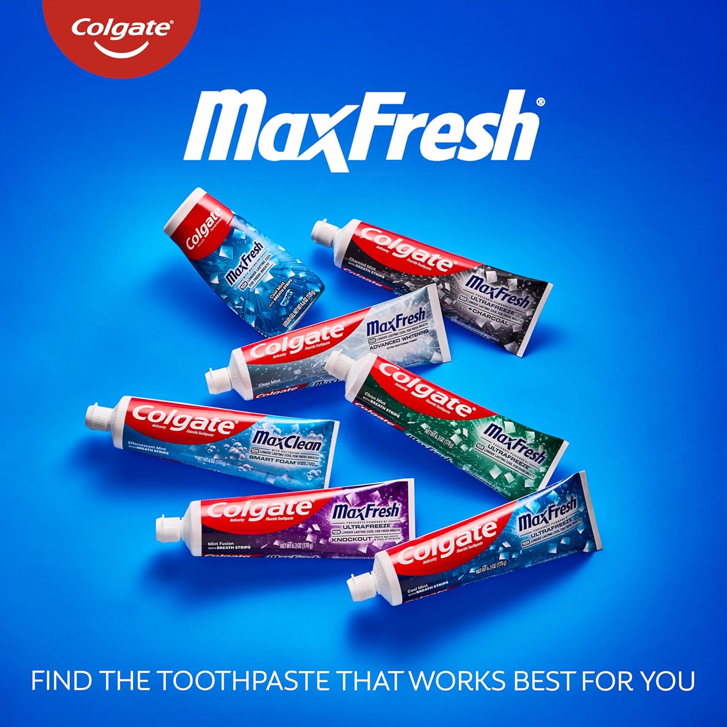 Colgate MaxFresh Clean - Paquete de pasta de dientes de menta fresca, con flúor y cientos de mini tiras de aliento, deja la boca con una sensación refrescante durante horas, paquete de 4, 6.3 onzas
