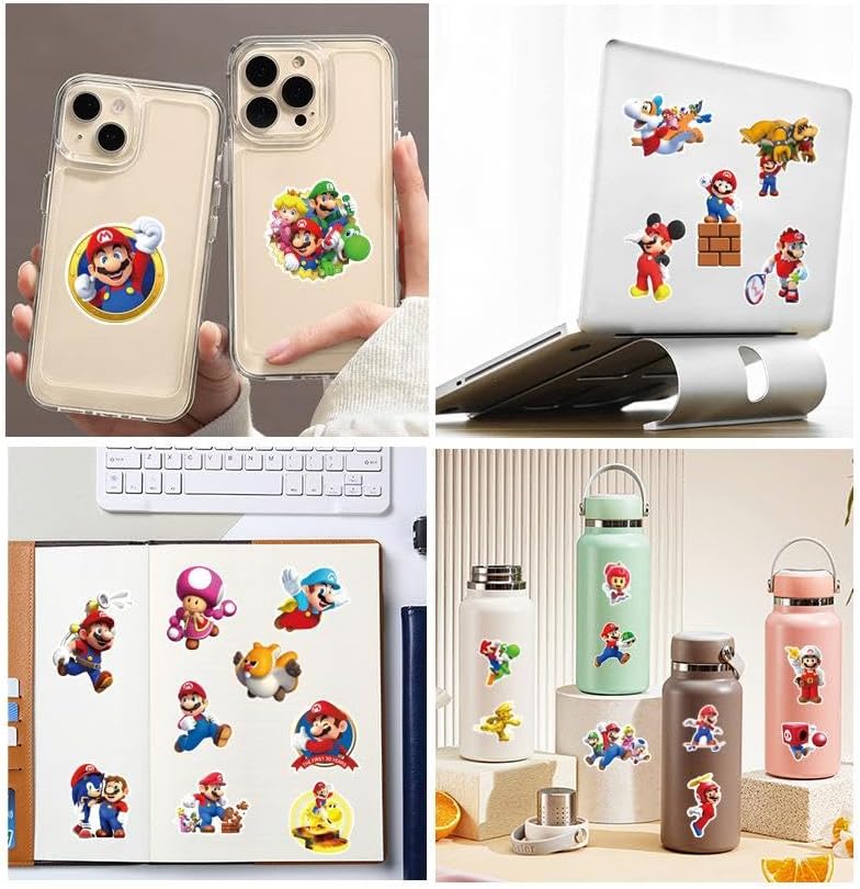 Mario Super Mario Sticker Collection Sticker Set, Anime, Manga, Cute, Notebook, Children's Stickers, Waterproof PVC Stickers, Character Goods, Popular, Pictures, Gift, DIY Decoration, Letter, Mobile