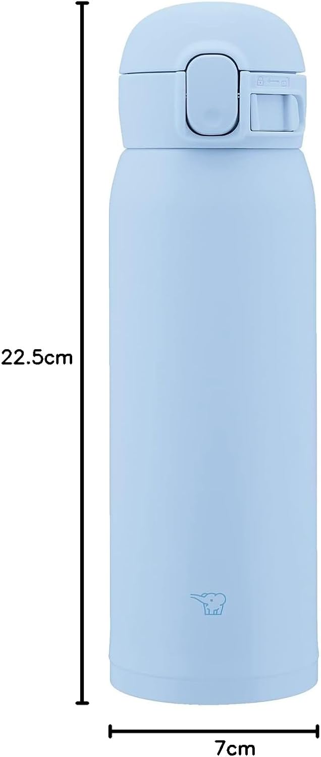 Zojirushi SM-WS48-AM Water Bottle, 16.2 fl oz (480 ml), Seamless Stopper, Number of Wash Only, Lightweight & Compact, Cold & Heat Retention, One-Touch Mug, Airy Blue