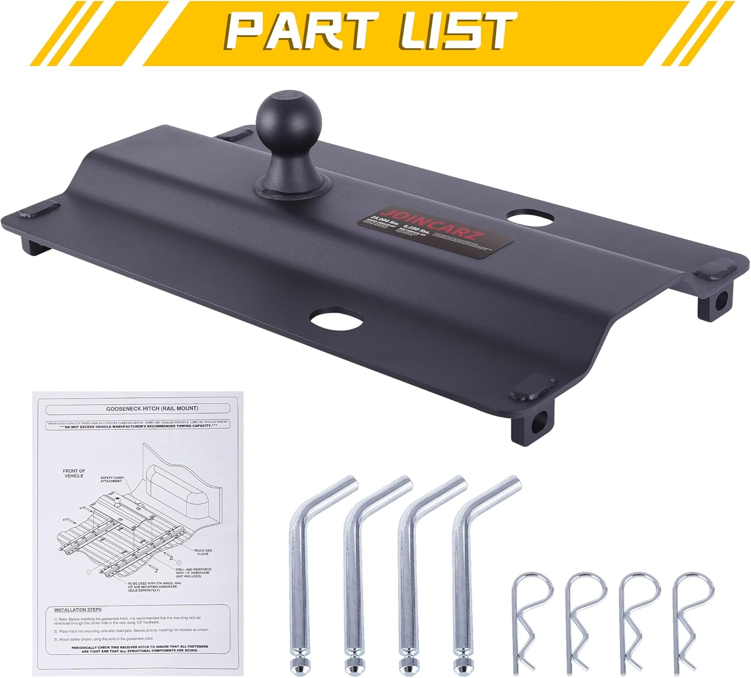 Placa de Bola de Cuello de Ganso de 25,000 libras Compatible con Rieles de Quinta Rueda, Adaptador de Enganche de Cuello de Ganso para Remolque de Cama de Camioneta, Bola de 2-5/16 Pulgadas