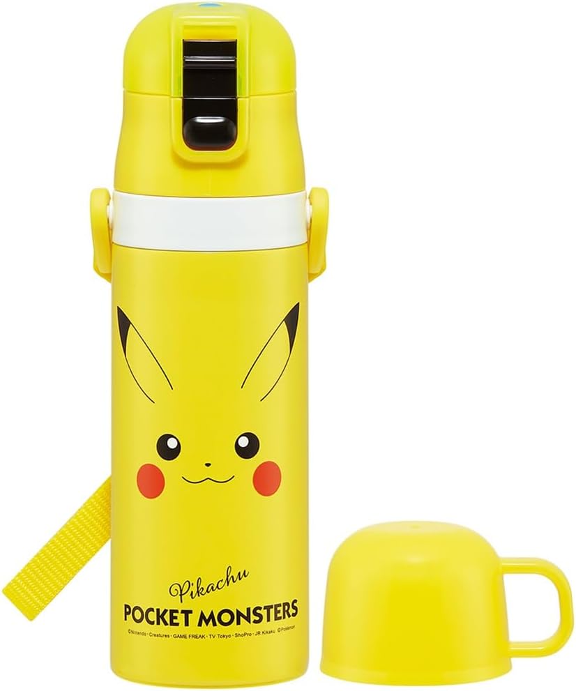 Skater (Skater) Thermos Bottle for Children 2WAY Direct Drink 470ml Cup Drink 430ml Pokemon Pikachu Face 23 Boy Girl Stainless Steel Thermal Insulated Lightweight Water Bottle Sports Bottle Kids