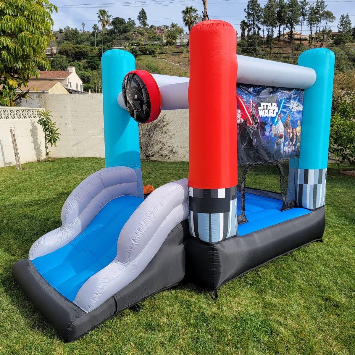 Casa de rebote hinchable Funormous Star Wars con tobogán, Darth Vader inflable para interior y exterior, sable de luz de Luke Skywalker, castillo hinchable divertido para niños de 3 a 8 años