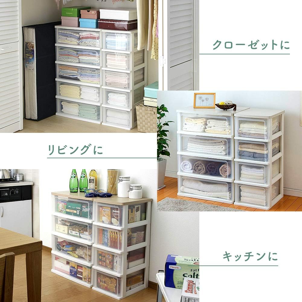 Iris Ohyama WTS-303 Chest, 3 Tiers, Ready to Use, Wooden Top Plate, Made in Japan, Width 12.8 x Depth 16.1 x Height 24.4 inches (32.4 x 41 x 62 cm), White, Plastic, No Assembly Required