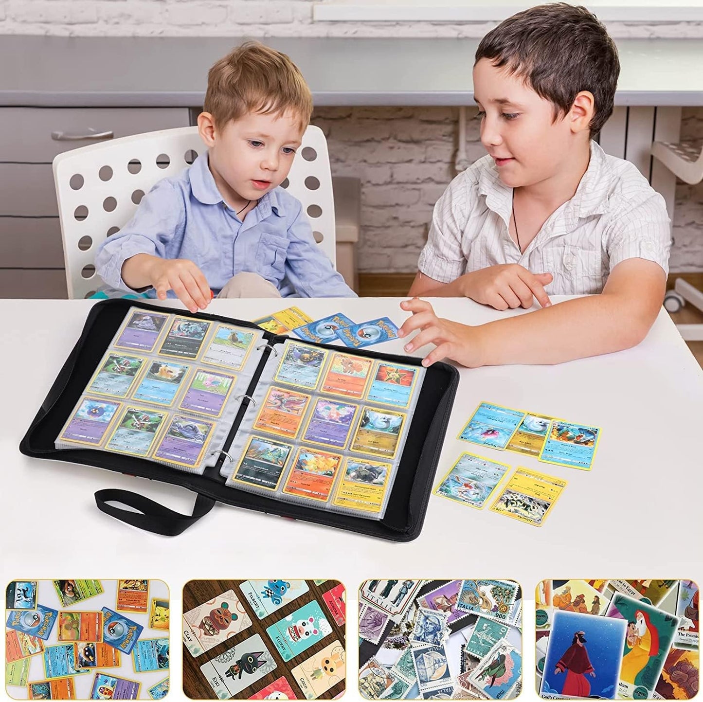 Card Files, Trading Card Files, 9 Pockets, Holds 900 Cards, Pack of 50, Cover is PVC Material, Waterproof and Abrasion Resistant Card Binder, Portable Zipper, For Card Sheets and Other Game Cards (9